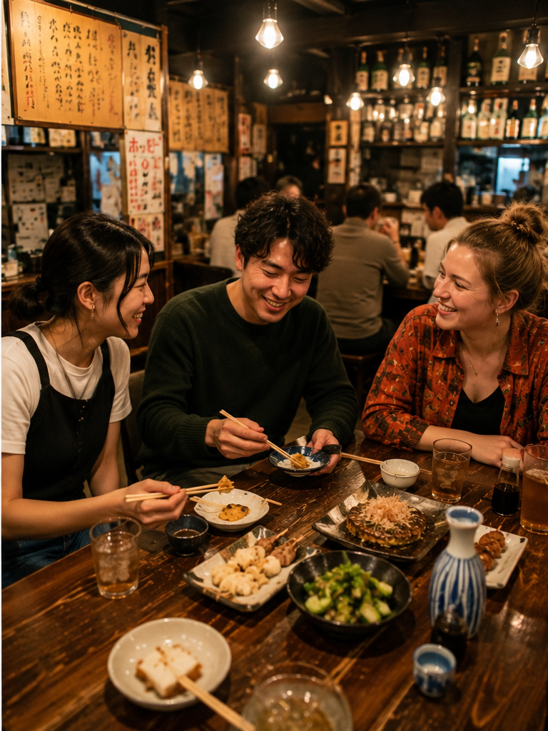 ローカル居酒屋で食事を楽しむ参加者のイメージ
