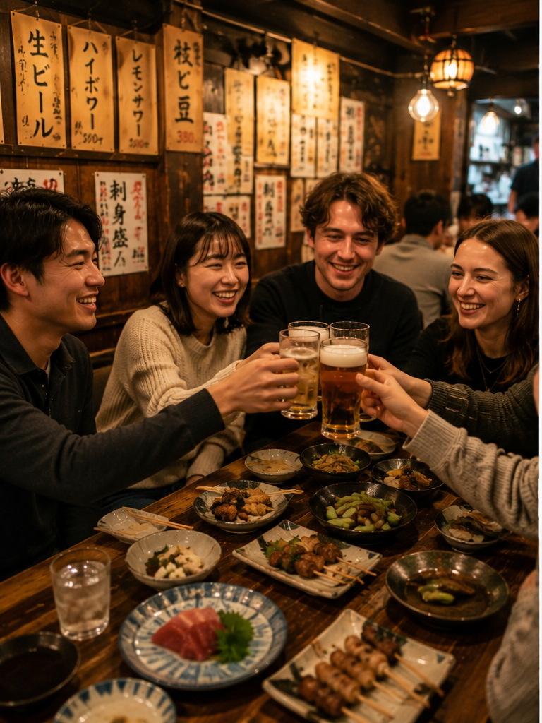 ローカル居酒屋で食事を楽しむ参加者のイメージ
